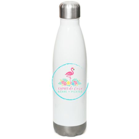 Tropical Flamingo Logo, a White Stainless Steel Water Bottle