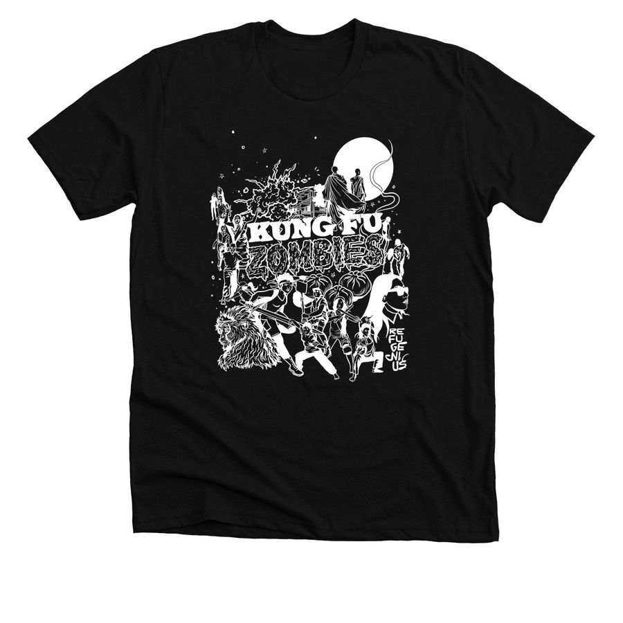 Kung Fu Zombies (Black), a Solid Black Blend Premium Unisex Tee