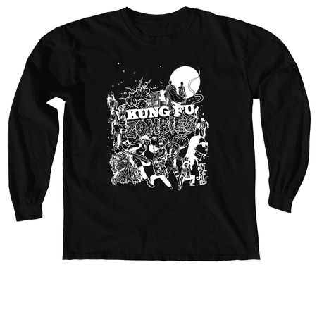 Kung Fu Zombies (Black), a Black Comfort Colors Long Sleeve Tee