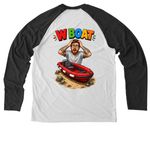"W Boat", a Space Black/ Bright White Allmade Eco Triblend Colorblock Raglan Long Sleeve Tee (back-view)