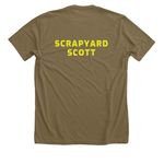 GPK-Scrapyard Scott, a Heather Olive Premium Unisex Tee (back-view)