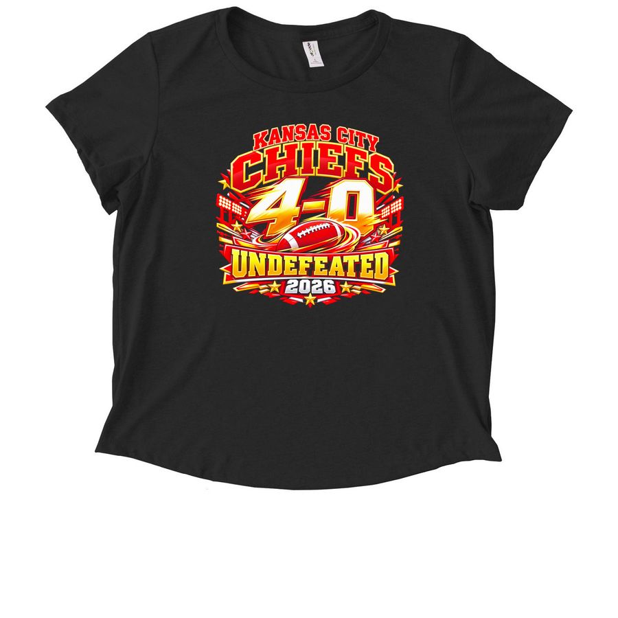 Kansas City and Chiefs 4-0 Undefeated 2026 Sh, a Deep Black Allmade Eco Triblend Women?s Scoop Neck Tee
