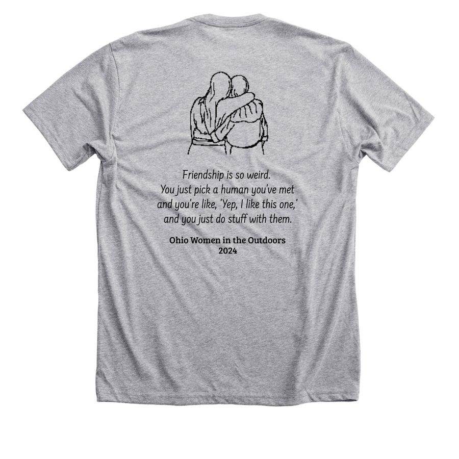 2024 Ohio Women in the Outdoors, a Athletic Heather Premium Unisex Tee (back-view)