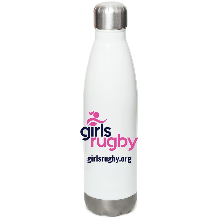 Girls Rugby Water Bottle, a White Stainless Steel Water Bottle