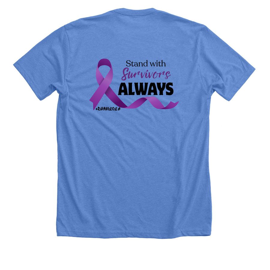 DV Awareness Month 2026, a Heather Columbia Blue Premium Unisex Tee (back-view)