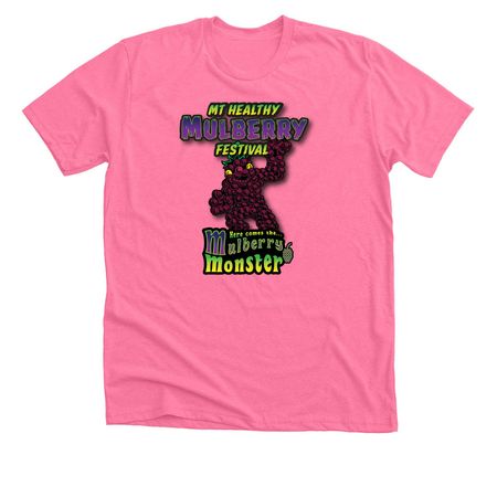 Here Comes the Mulberry Monster!, a Neon Pink Premium Unisex Tee