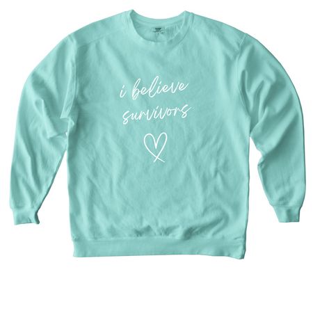 I Believe Survivors ?, a Chalky Mint Comfort Colors Crewneck Sweatshirt