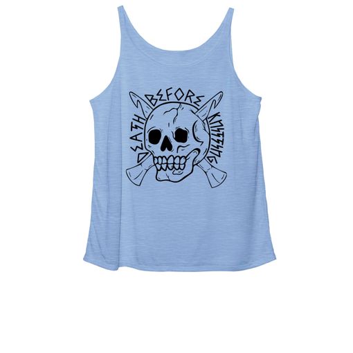 Death Before Knitting ☠  Blue Triblend Women's Slouchy Tank