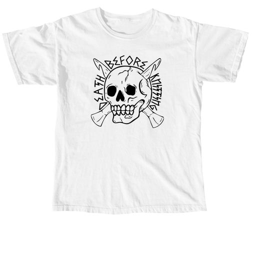 Death Before Knitting ☠  White Comfort Colors Tee