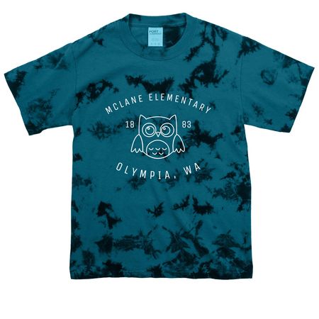 Youth Tees-White Owl, a Black/ Teal Youth Crystal Tie Dye Tee