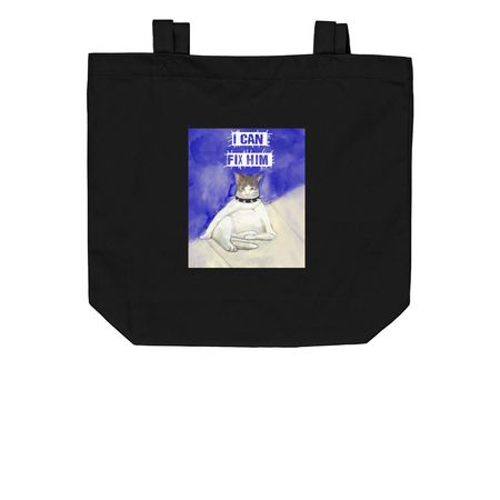 I can fix him - cat totes, a Black Organic Cotton Tote Bag