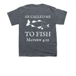 He called me to fish, a Dark Heather Youth Unisex Tee (back-view)