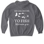 He called me to fish, a Charcoal Gildan Softstyle Pullover Hoodie (back-view)