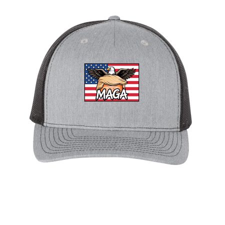 MAGA Hair Hats, a Heather Grey/ Black Printed Five-Panel Trucker Cap