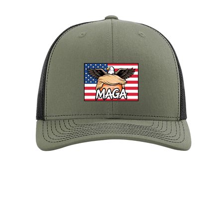 MAGA Hair Hats, a Loden/ Black Printed Snapback Trucker Cap