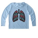Active Wear Lungs on Back-nonspecific, a Light Blue UV Performance Long Sleeve Hoodie (back-view)