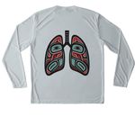 Active Wear Lungs on Back-nonspecific, a Silver Unisex Performance Long Sleeve Tee (back-view)