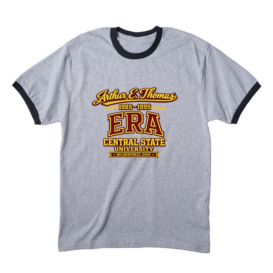 "ART THOMAS ERA, a Athletic Heather/ Jet Black Cotton Ringer Tee