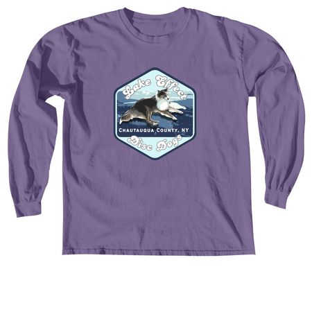 Lake Effect Disc Dogs, a Grape Comfort Colors Long Sleeve Tee