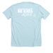 HAPPY CAMPER, a Heather Ice Blue Premium Unisex Tee (back-view)