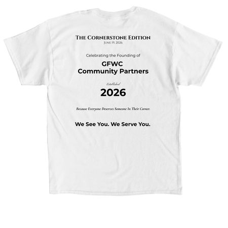 The Cornerstone Edition | 2026 Inaugural Tee, a White Classic Unisex Tee (back-view)