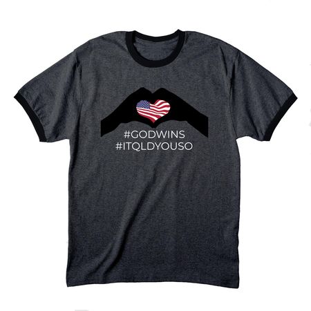 GOD WINS!&nbsp; I TQLD YOU SO!, a Dark Heather Grey/ Jet Black Cotton Ringer Tee
