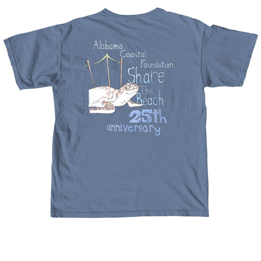 ACF Share the Beach 25th Anniversary, a Blue Jean Comfort Colors Unisex Tee (back-view)