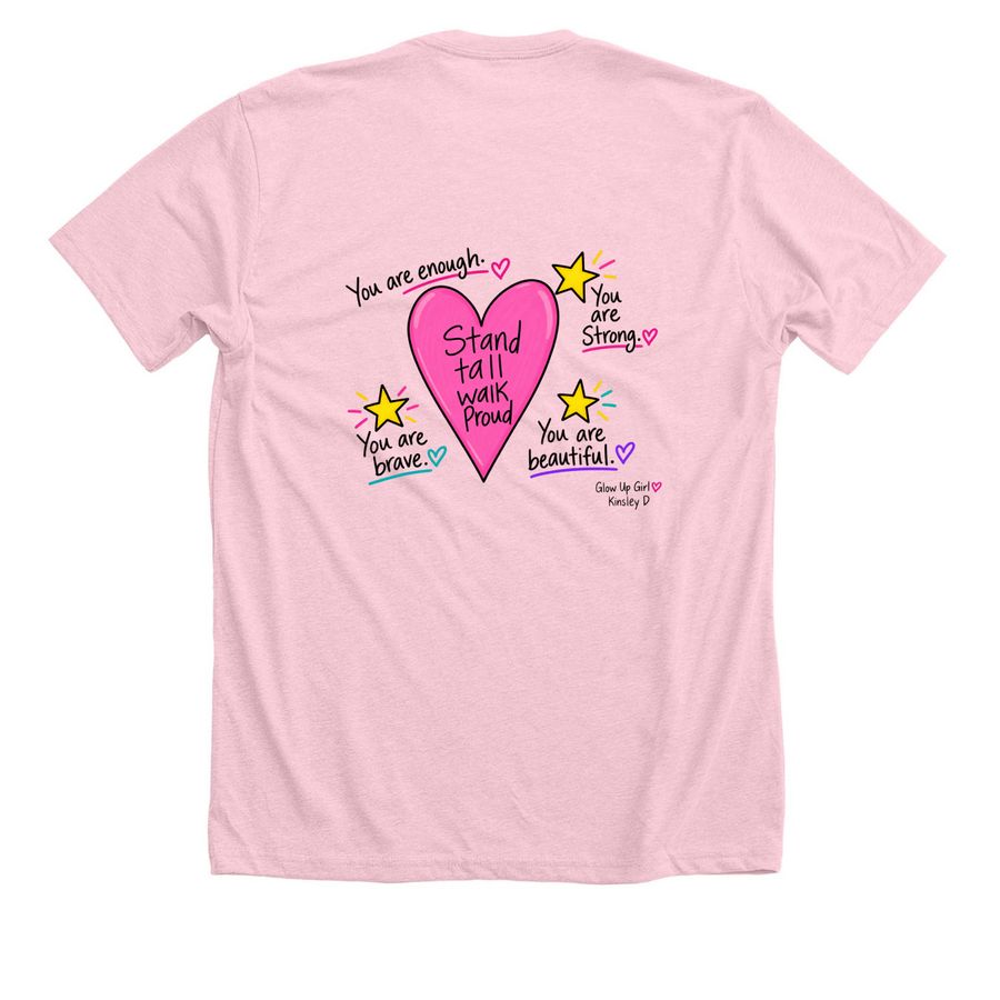 Stand Tall, Stand Proud ? Kinsley?s Design, a Heather Pink Premium Unisex Tee (back-view)
