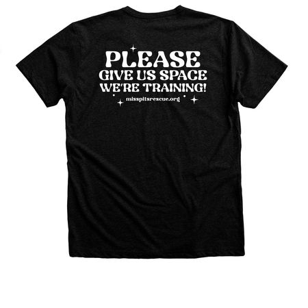 Please Give Us Space (f+b), a Black Heather Premium Unisex Tee (back-view)