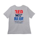 WIT LADIES RED WIT BLUE, a Solid Athletic Grey Women?s Relaxed Cotton Tee (back-view)
