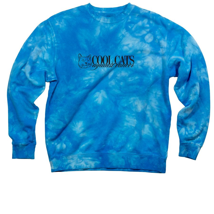 Cool Cats Against Cancer, a Aqua Blue Tie Dye Crewneck Sweatshirt
