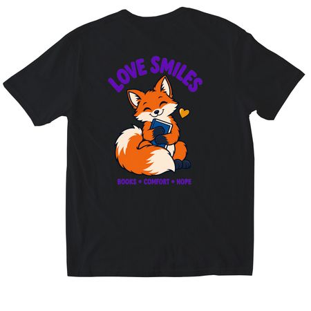 Love Smiles: Books, Comfort & Hope, a Black Softstyle Cotton Tee (back-view)