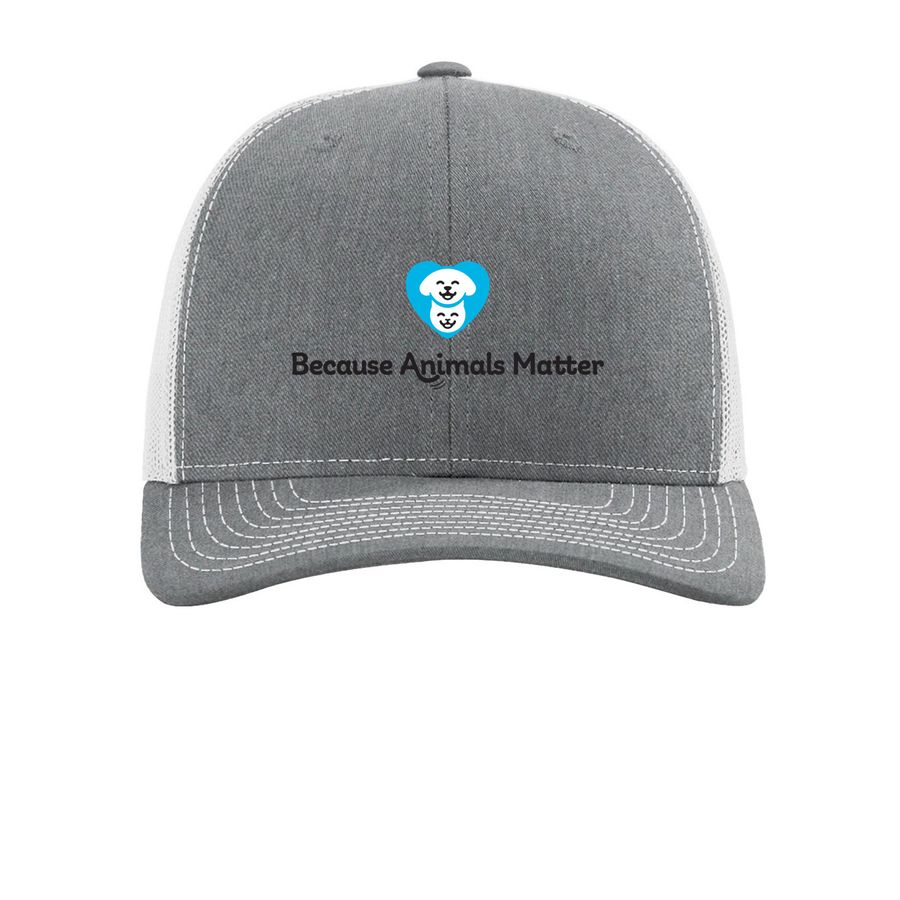 Because Animals Matter Trucker Hat, a Heather Grey/ Light Grey Printed Snapback Trucker Cap