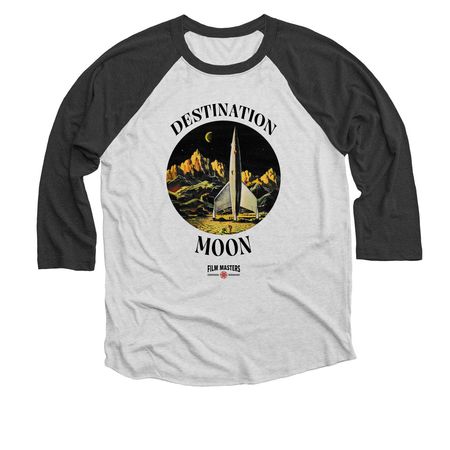 Destination Moon 3/4 Tee, a Black and Heather White 3/4 Sleeve Baseball Tee