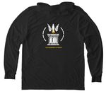 Wearables, Design B, a Space Black Allmade Eco Triblend Hoodie Tee (back-view)