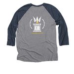 Wearables, Design B, a Vintage Navy and Premium Heather 3/4 Sleeve Baseball Tee (back-view)