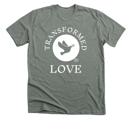 Transformed by LOVE, a Deep Heather Premium Unisex Tee