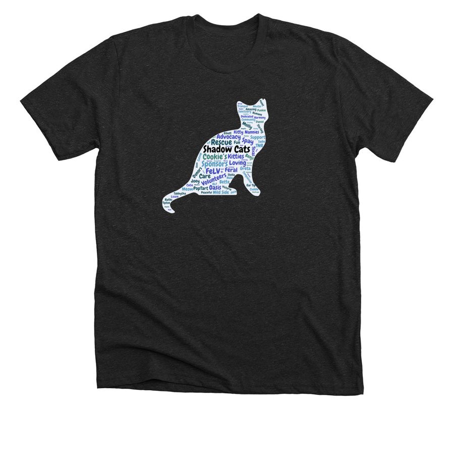 Shadow Cats Word Cloud Shirt, a Dark Grey Heather Premium Unisex Tee