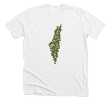 Map of Palestine with an olive branch print, a Solid White Blend Premium Unisex Tee