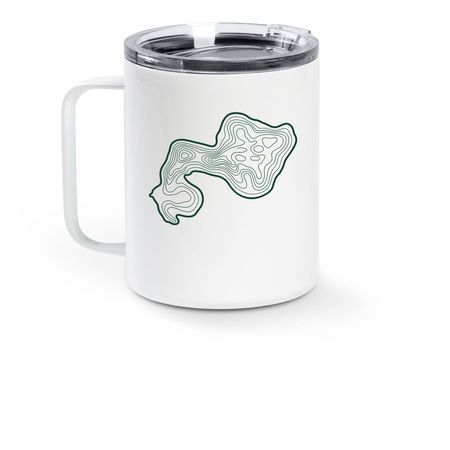 Pine Lake Classic Travel Mug, a White Stainless Steel Travel Mug (back-view)