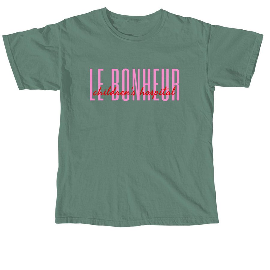 Le Bonheur Overlap Letters, a Light Green Comfort Colors Unisex Tee