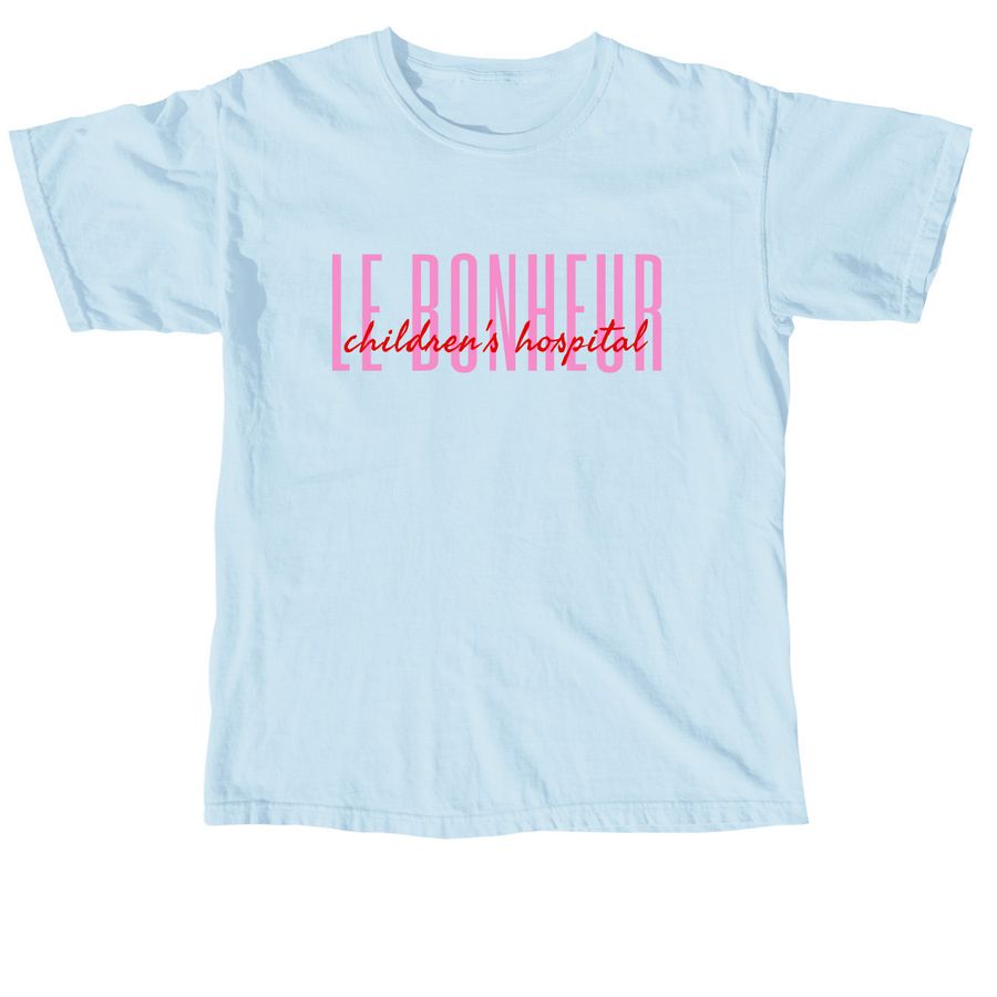 Le Bonheur Overlap Letters, a Chambray Comfort Colors Unisex Tee