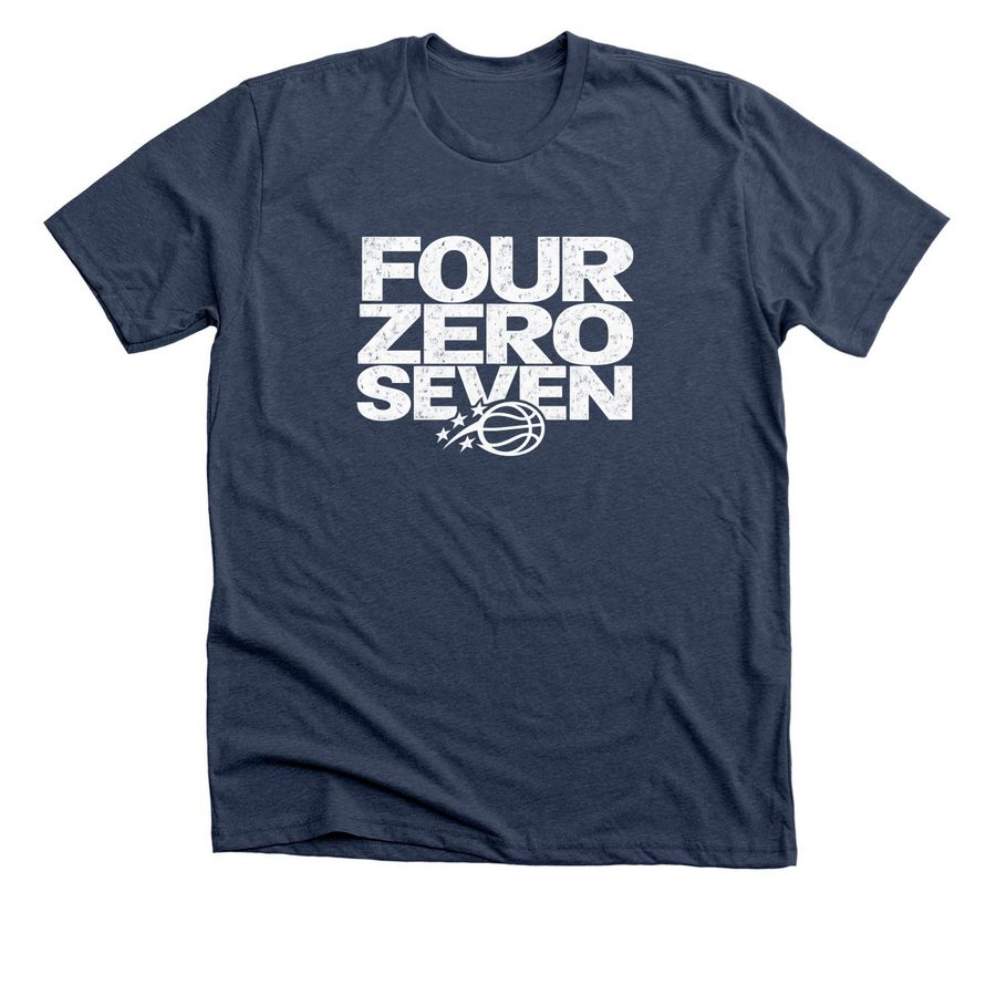 Four Zero Seven Shirt, a Heather Navy Premium Unisex Tee
