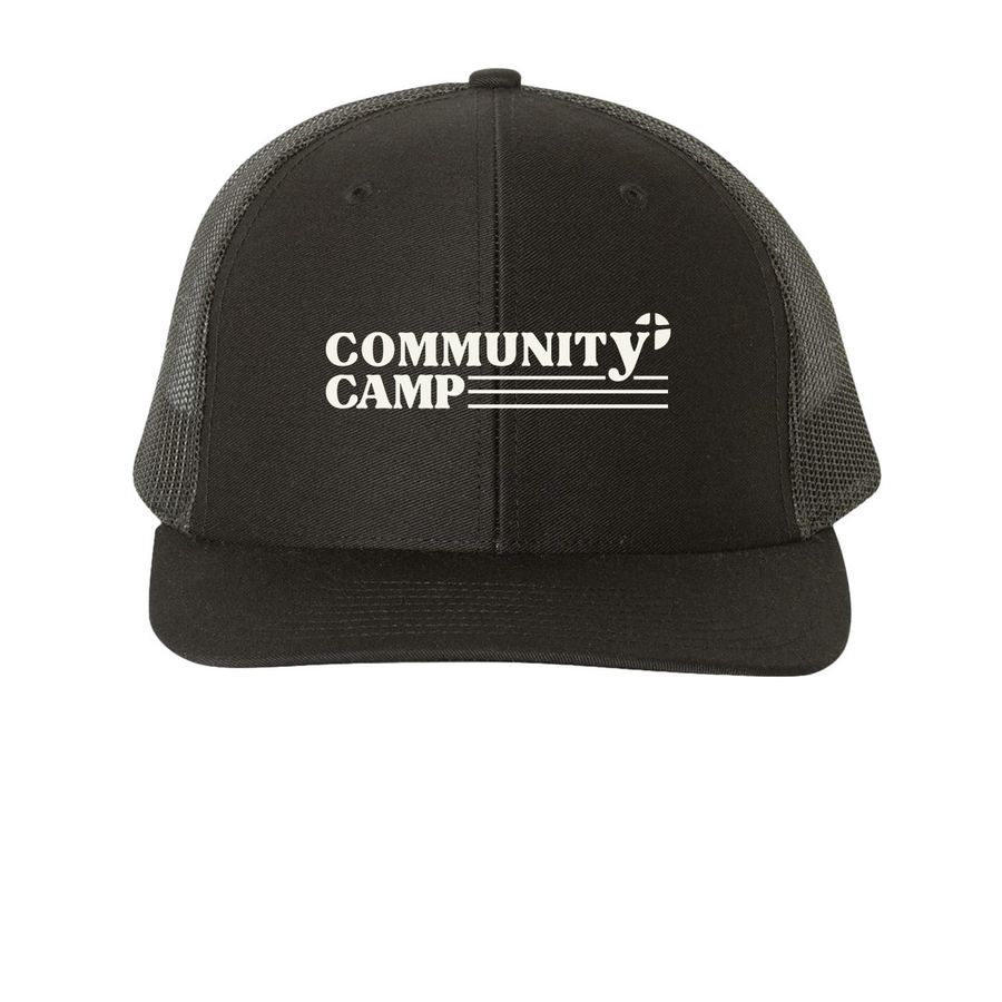 Community Camp Merch, a Black Printed Snapback Trucker Cap