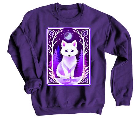 Little Snow Fox, a Purple Crewneck Sweatshirt