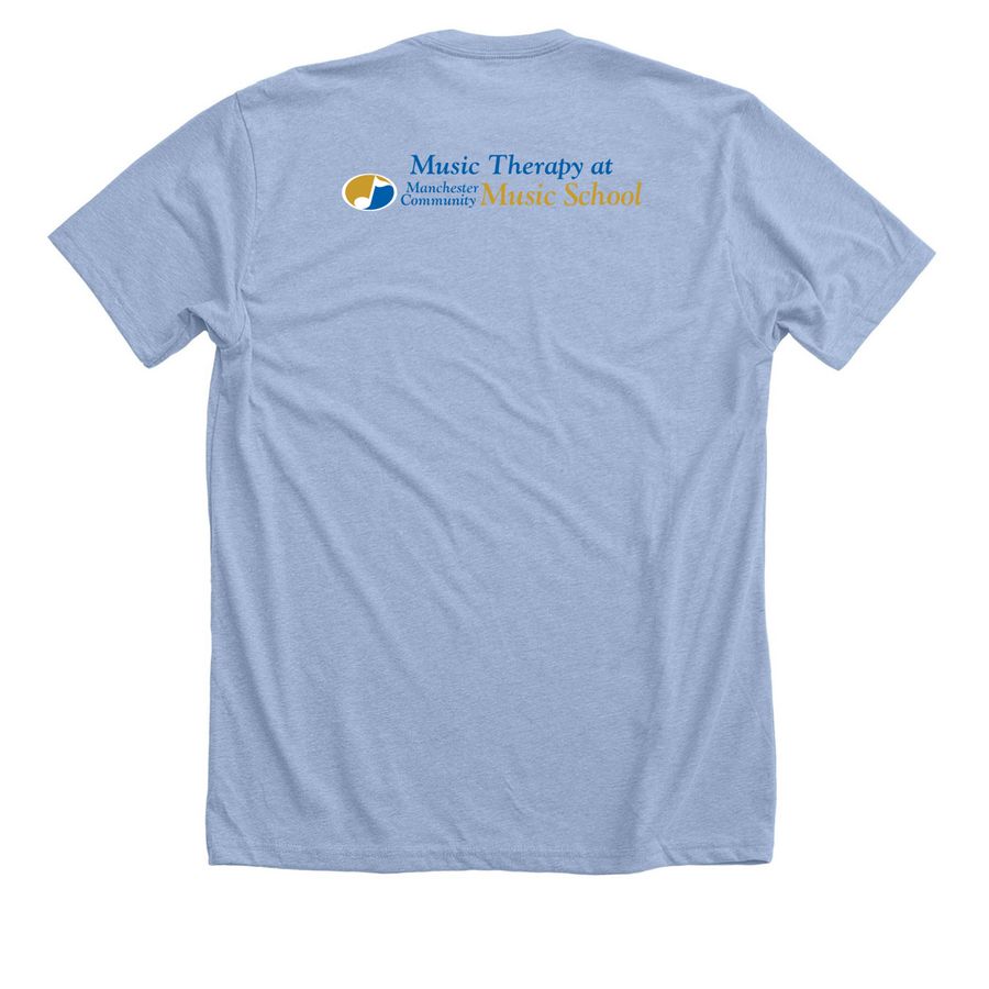 MCMS Music Therapy: More Music Please, a Heather Baby Blue Premium Unisex Tee (back-view)