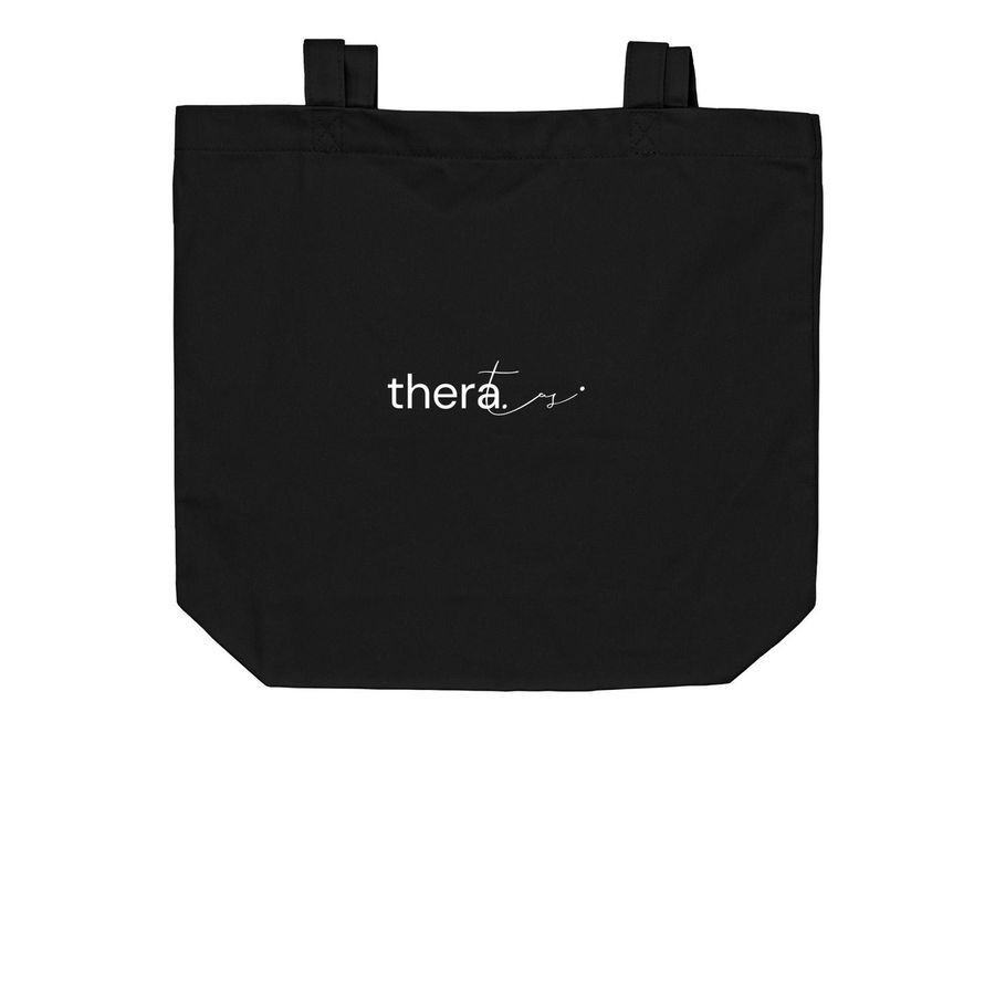 SUPPORT YOUR LOCAL TATAS TOTE, a Black Organic Cotton Tote Bag (back-view)