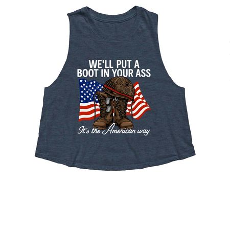 Red, White & FAFO, a Heather Navy Women's Cropped Racerback Tank