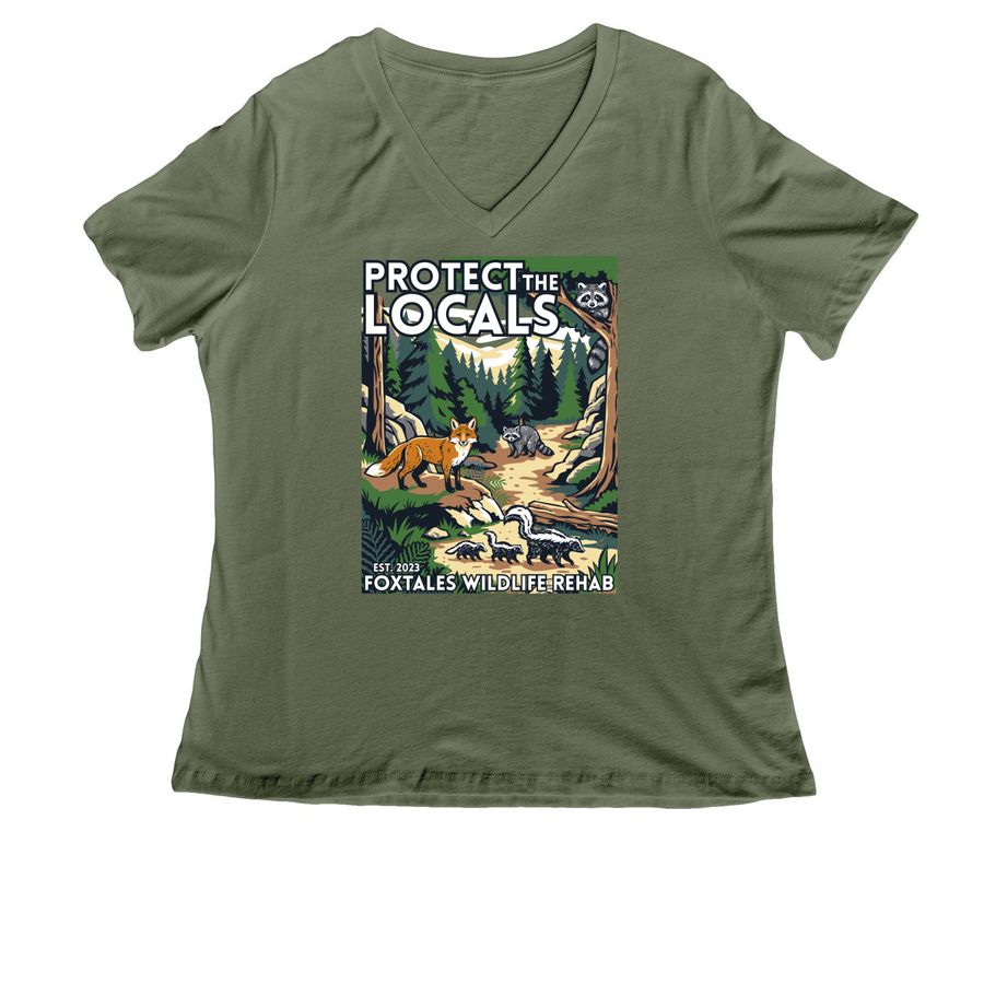 Foxtales Wildlife Rehab, a Military Green Women's Relaxed V-Neck Tee