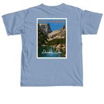 Upstream RMNP, a Washed Denim Comfort Colors Unisex Tee (back-view)